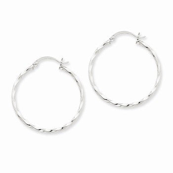 14k White Gold Twist Polished Hoop Earring, Jewelry Earrings