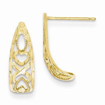 14k Yellow Gold Diamond-cut Heart & X Post Earrings