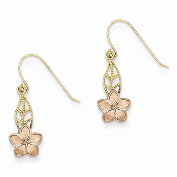 14k Two-tone Fancy Plumeria Dangle Earrings