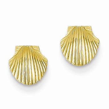 14k Yellow Gold Mini Scallop Shell Post Earrings