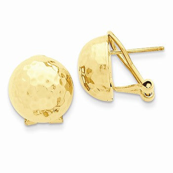 14k Yellow Gold Hammered Omega Back Post Earrings