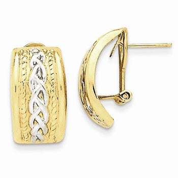 14k Yellow Gold Polished Rhodium Omega Back Post Earrings