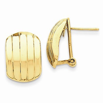 14k Yellow Gold Polished Ribbed Omega Back Post Earrings