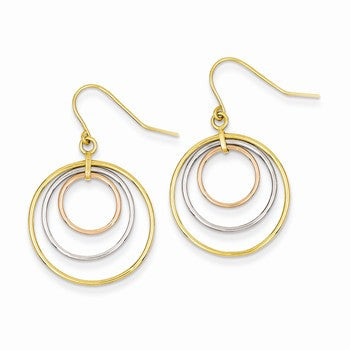 14k Tri-Color Circle Dangle Earrings