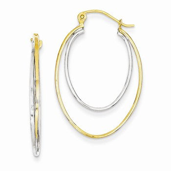 14k Yellow Gold Two Tone Lightweight Hoop Earrings