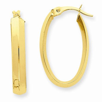 14k Yellow Gold Oval Knife-edge Hoop Earrings