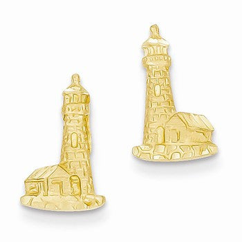 14k Yellow Gold Diamond-cut Lighthouse Earrings