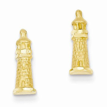 14k Yellow Gold Diamond-cut Lighthouse Earrings