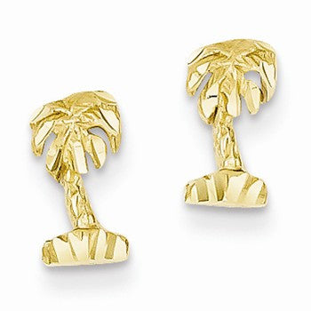 14k Yellow Gold Diamond-cut Palm Tree Earrings