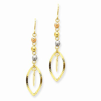 14k Tri-Color Bead Yellow Oval Dangle Earrings