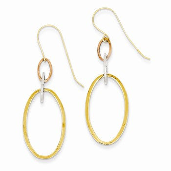 14k Tri-Color Hollow Oval Earring, Jewelry Earrings