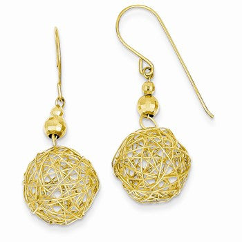 14k Yellow Gold Mirror Bead Wire Ball Earrings