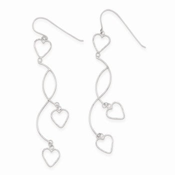 14k White Gold Diamond-cut Curved Bars Heart Earrings