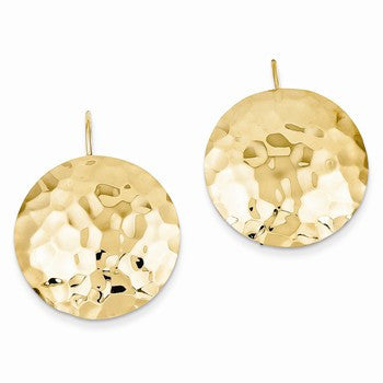 14k Yellow Gold Hammered Circle Earrings