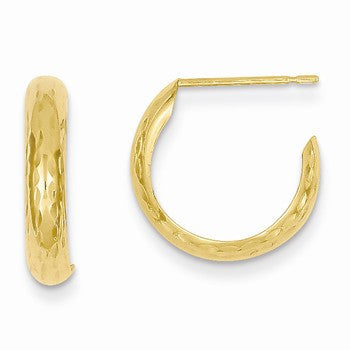 14k Yellow Gold Diamond-cut 3.5mm J-Hoop Earrings
