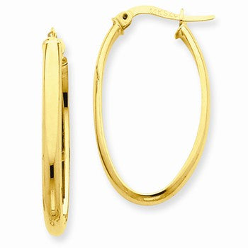 14k Yellow Gold 3mm Oval Hoop Earrings