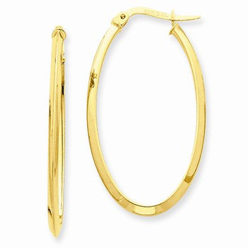 14k Yellow Gold 2mm Oval Hoop Earrings