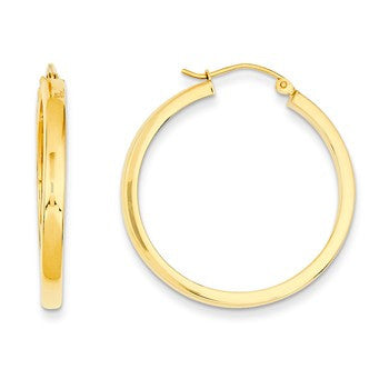14k Yellow Gold 2x3mm Rectangle Tube Hoops, Jewelry Earrings