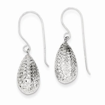 14k White Gold Puff Teardrop Earrings