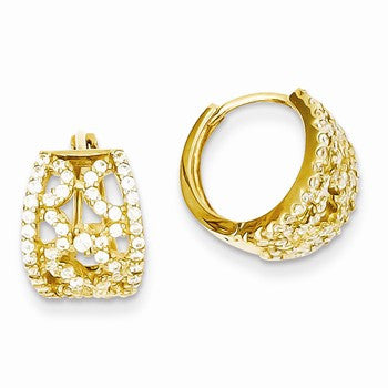 14k Yellow Gold CZ Hinged Hoop Earrings