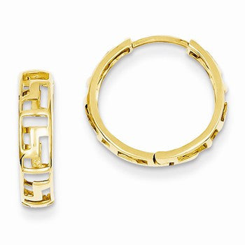 14k Yellow Gold Greek Key Hinged Hoop Earrings
