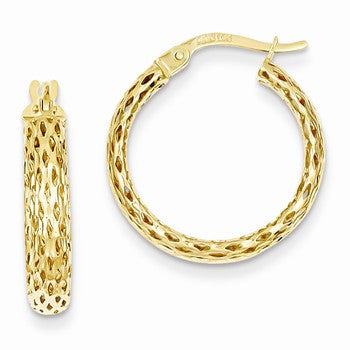 14k Yellow Gold Diamond-cut Hoop Earrings