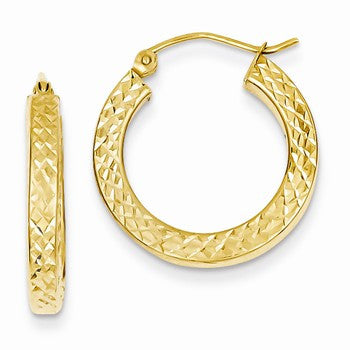 14k Yellow Gold Diamond-cut 3x20mm Square Tube Hoop Earrings