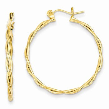 14k Yellow Gold Polished & Twisted Circle Hoop Earrings