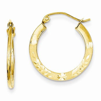 14k Yellow Gold Diamond-cut 2.5x20mm Hoop Earrings