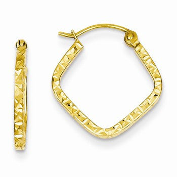 14k Yellow Gold Diamond-cut Squared Hoop Earrings