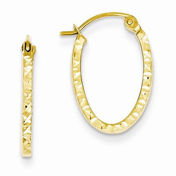 14k Yellow Gold Diamond-cut Oval Hollow Hoop Earrings