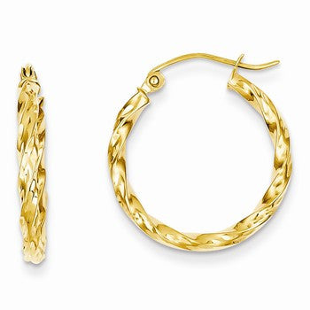 14k Yellow Gold Twist Hollow Hoop Earrings