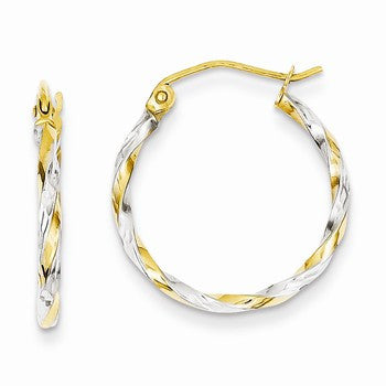 14k Yellow Gold Rhodium Hollow Twisted Hoop Earrings