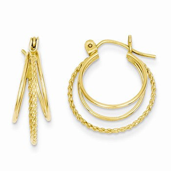 14k Yellow Gold Polished & Textured Circle Hoop Earrings