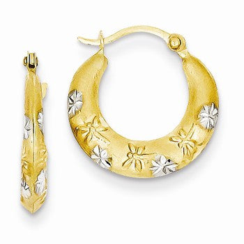 14k Yellow Gold Rhodium Hoop Earrings