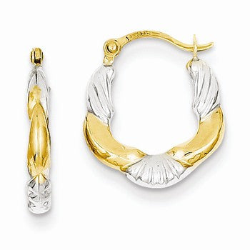 14k Yellow Gold Rhodium Hollow Scalloped Hoop Earrings