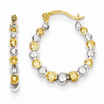 14k Yellow Gold Rhodium Beaded Hoop Earrings