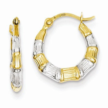 14k Yellow Gold Rhodium Hollow Bamboo Hoop Earrings
