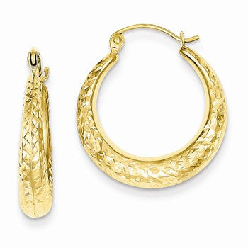 14k Yellow Gold Diamond-cut Hollow Hoop Earrings