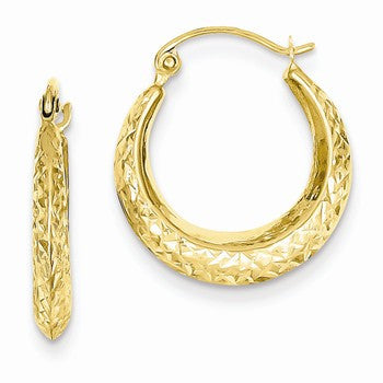 14k Yellow Gold Textured Hollow Hoop Earrings