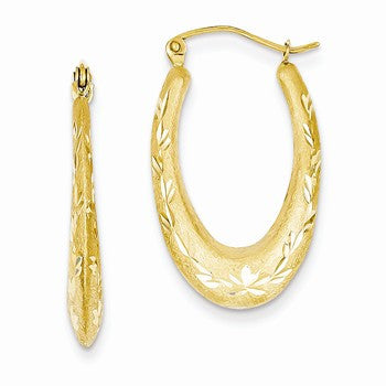 14k Yellow Gold Satin Diamond-cut Hollow Hoop Earrings