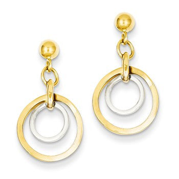 14k Two-tone Circle Post Dangle Earrings