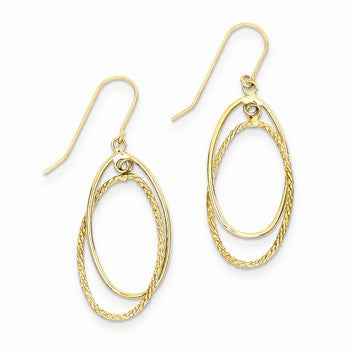 14k Yellow Gold Polished & Textured Ovals Dangle Earrings