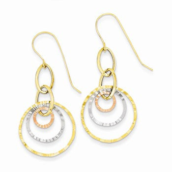 14k Tri-color wavy Circle Dangle Earrings