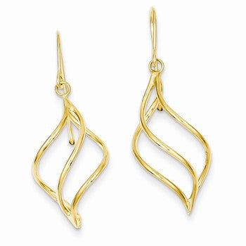 14k Yellow Gold Polished Short Twisted Dangle Earrings