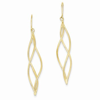 14k Yellow Gold Polished Long Twisted Dangle Earrings