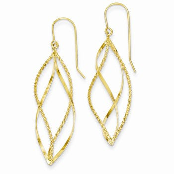 14k Yellow Gold Polished & Textured Twisted Dangle Earrings