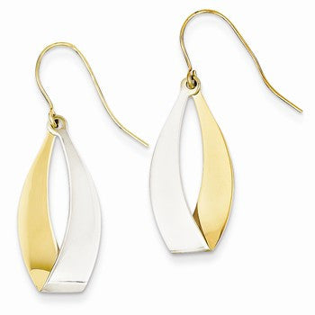 14k Yellow Gold Rhodium Polished Fancy Dangle Earrings