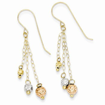 14k Tri-color Str&s with Diamond-cut Bead Earrings