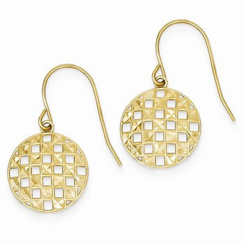 14k Yellow Gold Circle Diamond-cut Shepherd Hook Earrings